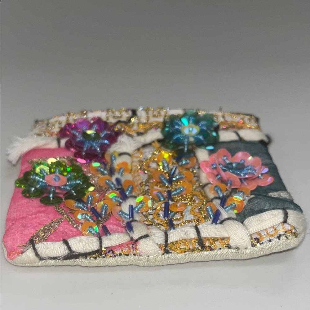 Source Unknown Multicolor Floral Sequin Pouch / C… - image 2